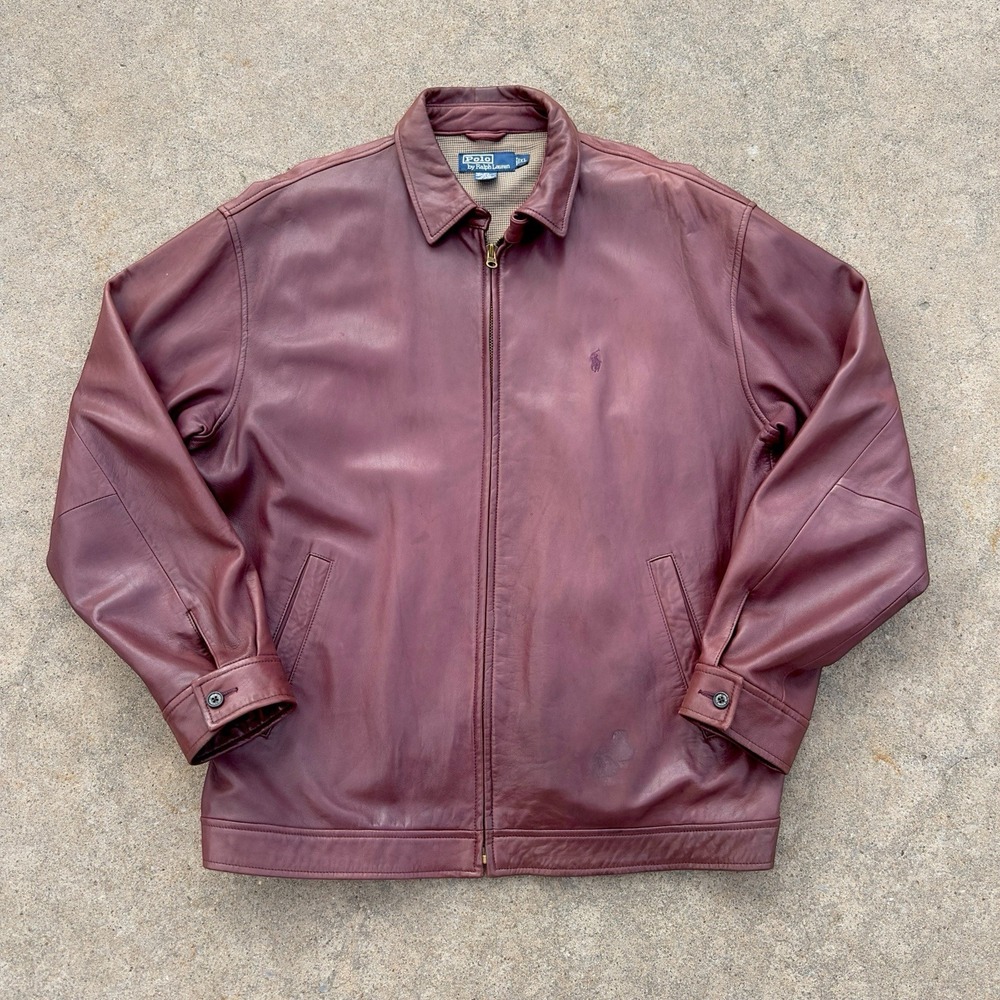 Vintage‎ Polo Ralph Lauren 100% Leather Jacket Men's XL Mahogany Brown Soft Lamb